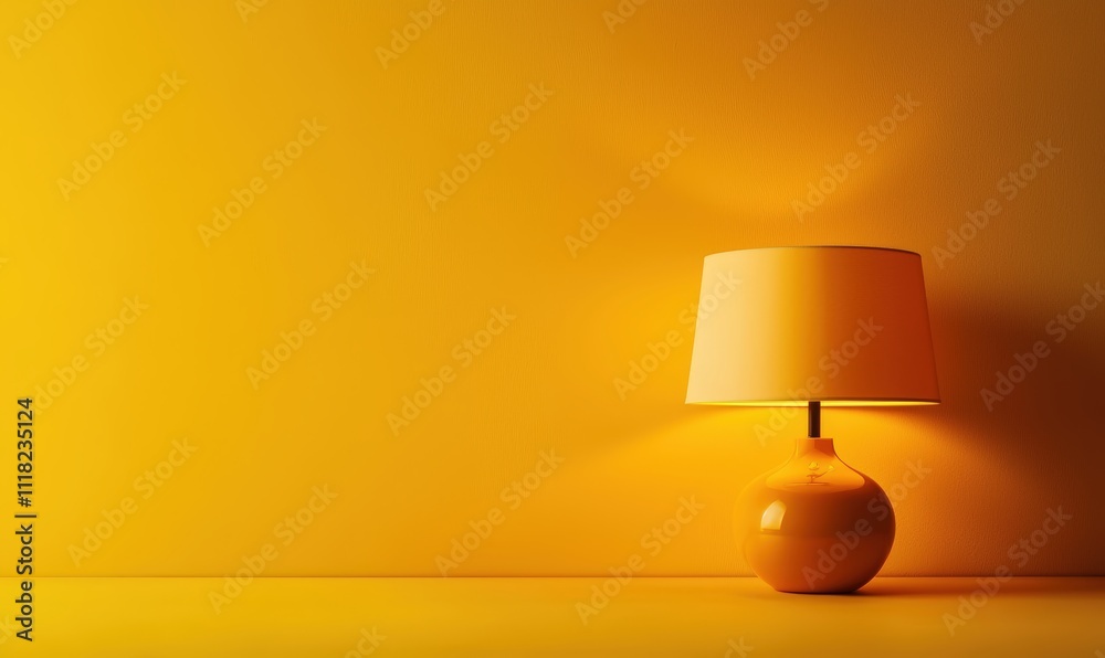 Bright yellow lamp against a matching wall Bright yellow lamp against a matching wall