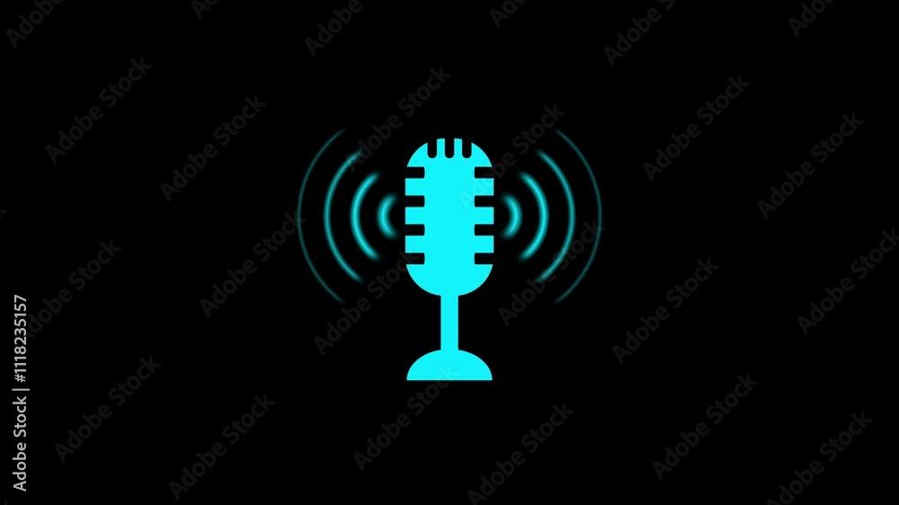 the recording and podcast mic microphone icon animation. Audio microphone icon animation on black background the recording and podcast mic microphone icon animation. Audio microphone icon animation on black background