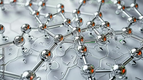 Abstract depiction of a silver molecular structure with metallic bonds on a high-tech, futuristic background.