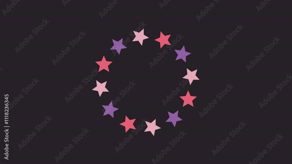 Moving multicolored stars. Loopable 2d animation video. Motion graphics with alpha channel.