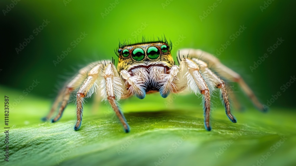 Close-up of a Jumping Spider with Green Eyes Close-up of a Jumping Spider with Green Eyes