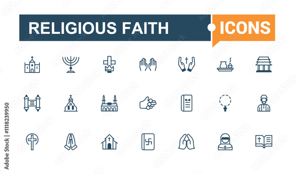 Religious Faith icon set. Featuring quran, islam, meditate, reflection, religion, rabbi, monk and more. Simple icon designs. Editable vector icon and illustration. Religious Faith icon set. Featuring quran, islam, meditate, reflection, religion, rabbi, monk and more. Simple icon designs. Editable vector icon and illustration.