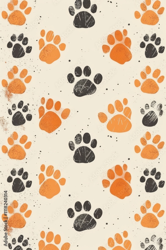 Fototapeta premium Colorful paw print pattern on a light background