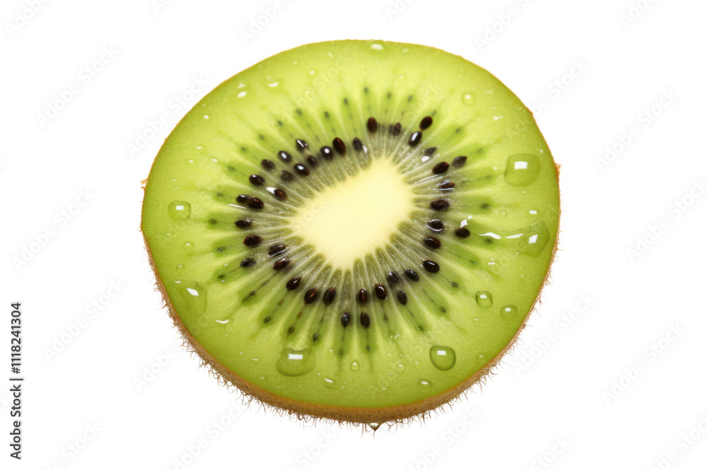 Fresh kiwi slice with visible texture and small black seeds evenly spread across the green surface, showing the natural patterns. Fresh kiwi slice with visible texture and small black seeds evenly spread across the green surface, showing the natural patterns.