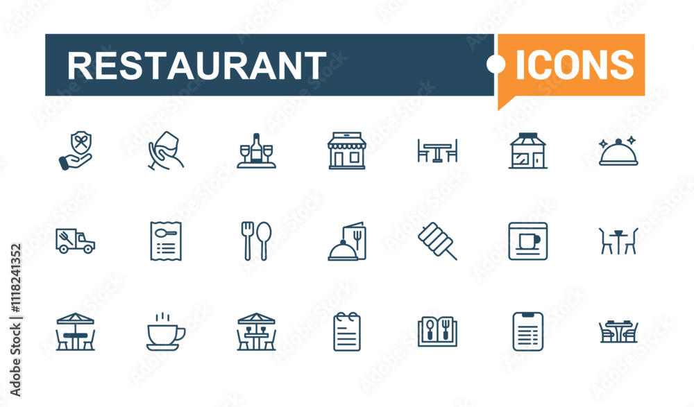Set of Restaurant line icons. Featuring editable stroke, check, business, glyph, stroke, lunch, editable and more. Minimalist thin linear icon. Vector outline and solid icons collection. Set of Restaurant line icons. Featuring editable stroke, check, business, glyph, stroke, lunch, editable and more. Minimalist thin linear icon. Vector outline and solid icons collection.