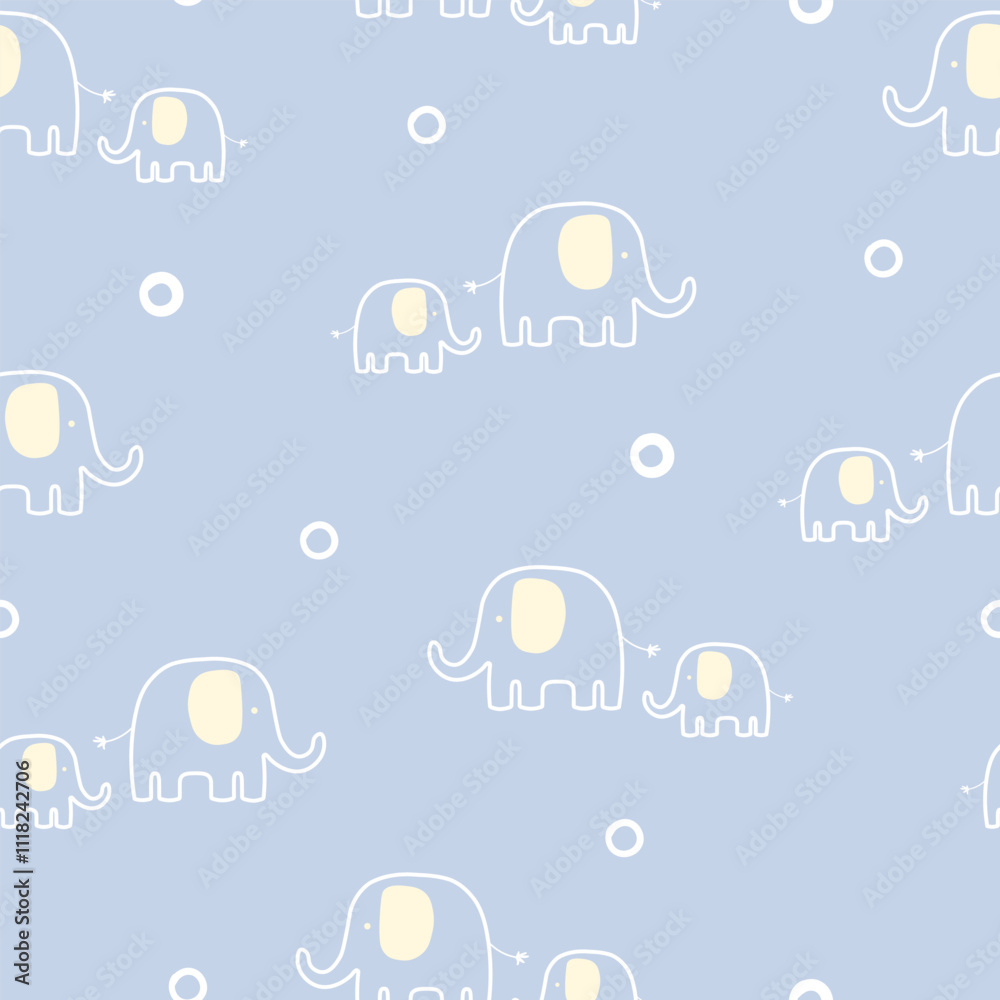 Cute elephants seamless pattern. Kids design. Use for prints, textiles, fabric, wallpaper, stationery, nursery, wrapping paper, etc. Cute elephants seamless pattern. Kids design. Use for prints, textiles, fabric, wallpaper, stationery, nursery, wrapping paper, etc.