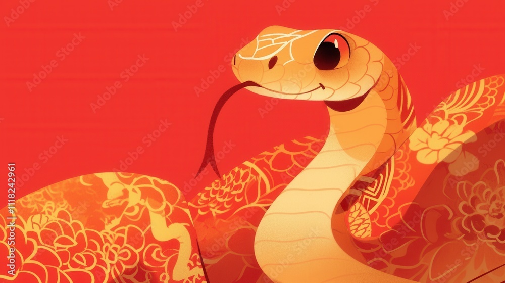 Obraz premium Auspicious Golden Snake New Year's card poster background