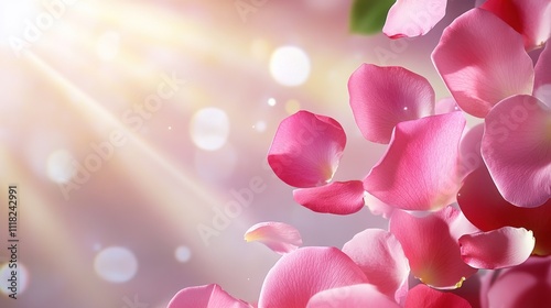 Close-up of soft pink petals with golden sunshine