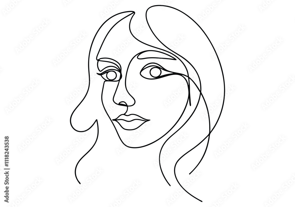 Continuous One-Line Drawing of a Woman's Face - Minimalist Feminine Art Continuous One-Line Drawing of a Woman's Face - Minimalist Feminine Art