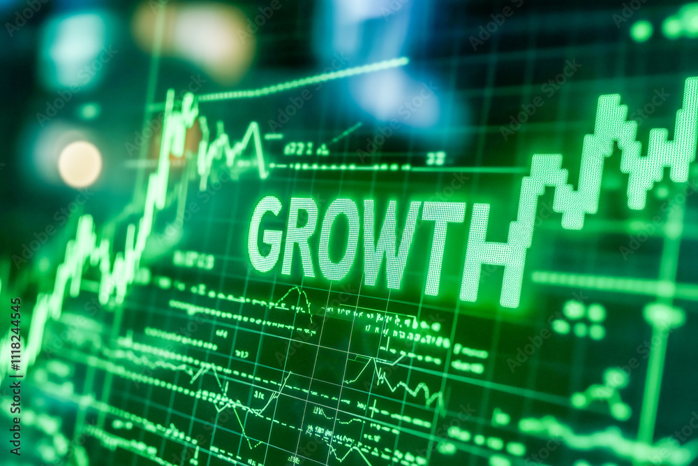 Green sign Growth on digital screen. Green sign Growth on digital screen.