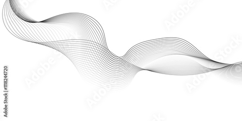 Abstract modern white and grey smooth light wave element stream white transparent background. Use for banner, template, wallpaper, frequency sound wave curve lines blend effect. 