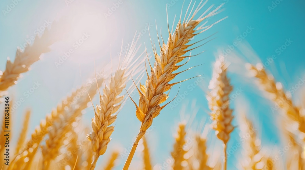 Golden wheat illuminated by sunlight under a clear sky Golden wheat illuminated by sunlight under a clear sky