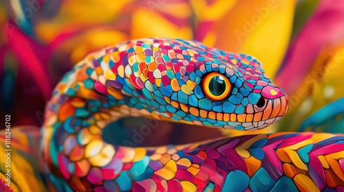 Painted snake squamosal close-up photo