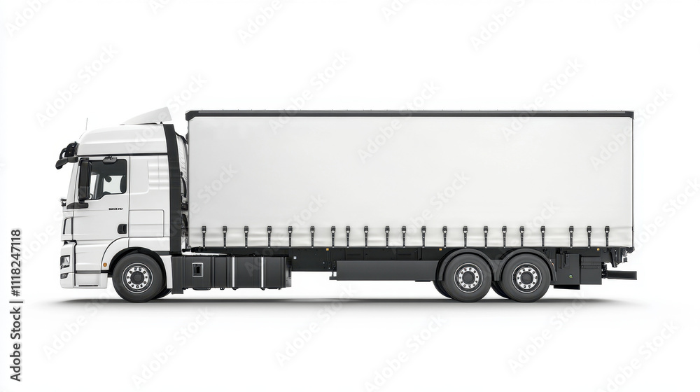 Sleek white cargo truck on a plain background, showcasing modern design and functionality with a focus on logistics and transportation. Sleek white cargo truck on a plain background, showcasing modern design and functionality with a focus on logistics and transportation.