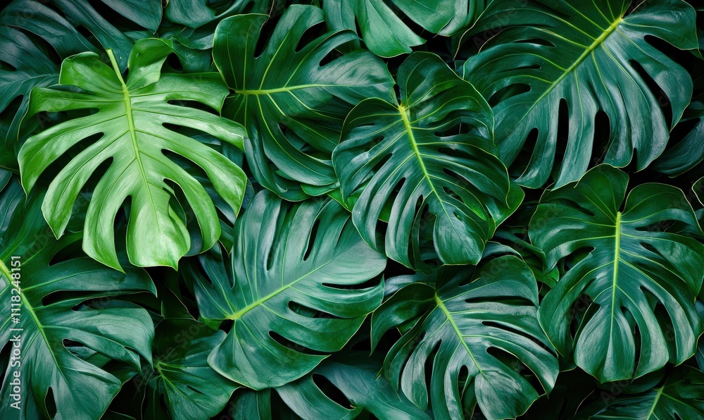 Vibrant green tropical leaves background