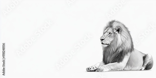 Majestic male lion resting, monochrome profile.