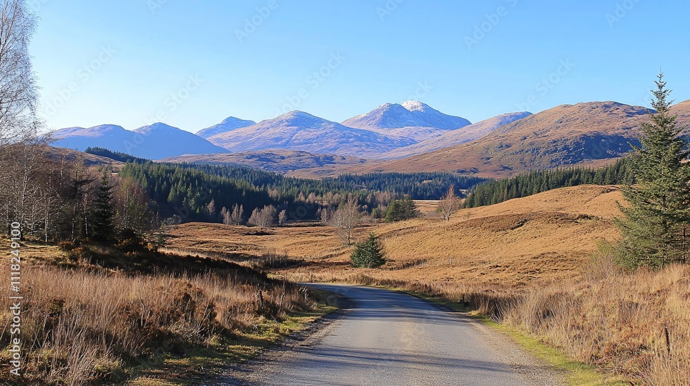 Serene Scenic Landscape with Mountains and Open Fields in Scotland Serene Scenic Landscape with Mountains and Open Fields in Scotland