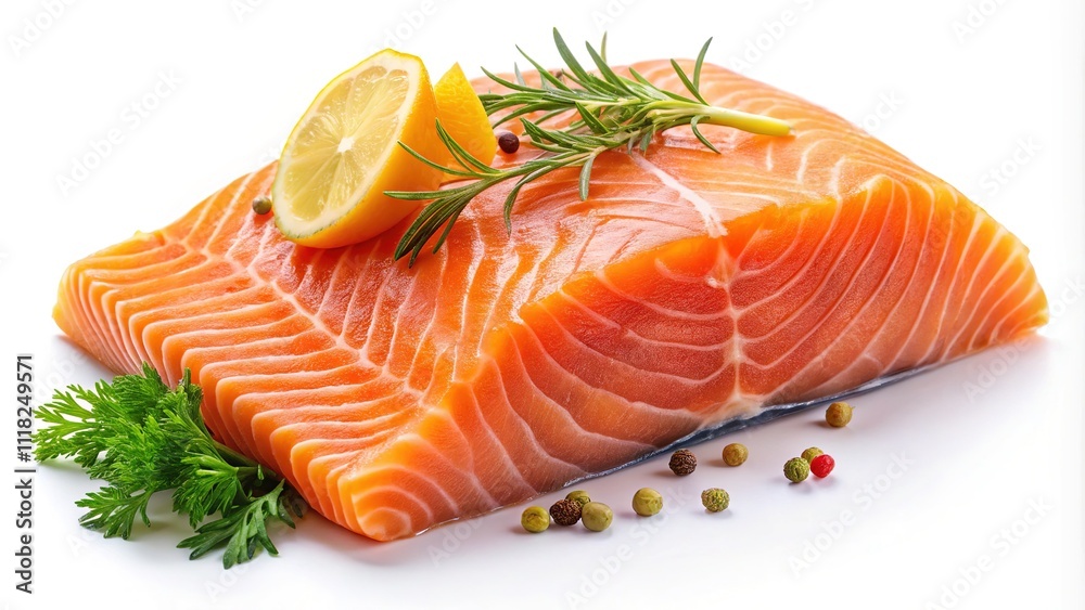 Drone Shot Raw Salmon Slices Isolated White Background Drone Shot Raw Salmon Slices Isolated White Background