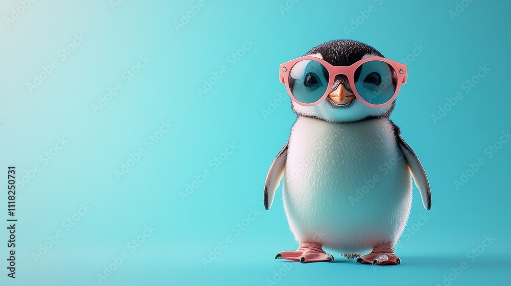 Obraz premium Cheerful penguin in sunglasses on light blue background vector art