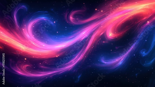 A background with an ethereal, dreamy quality, featuring swirling ribbons of vibrant colors like pink and purple against a black space. The ribbons create the appearance of nebulae . photo