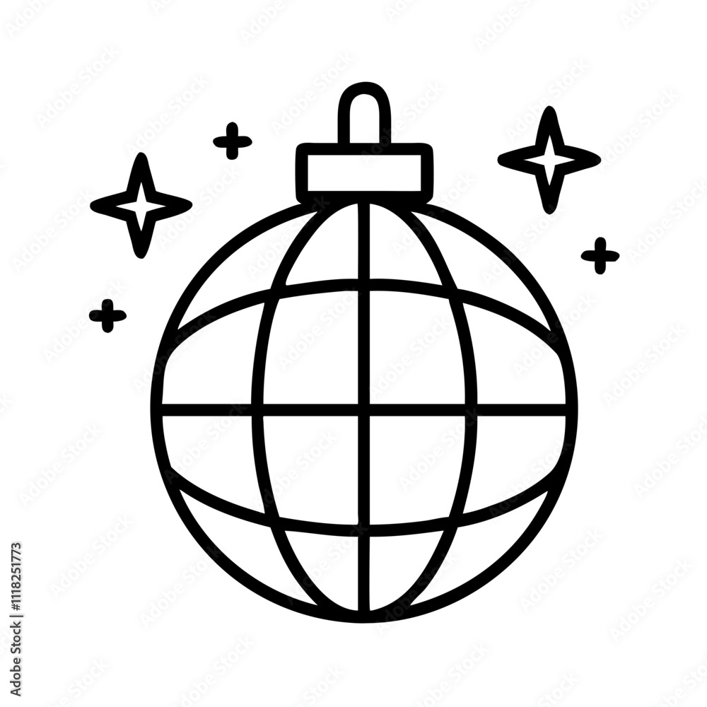 Fototapeta premium disco ball icon, new year illustration, new year icon - simple black line art of disco ball, symbolizing new year celebrations new year vector 