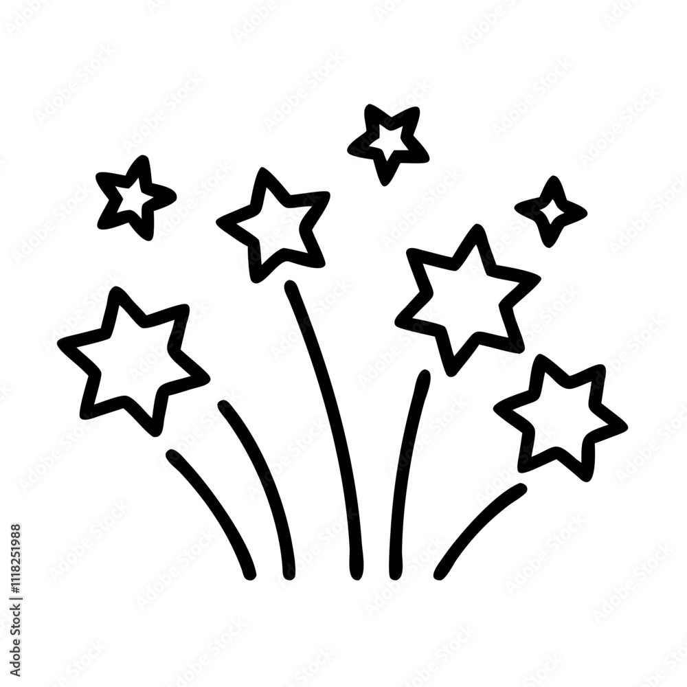 Obraz premium fireworks in sky icon, new year illustration, new year icon - simple black line art of fireworks in sky, symbolizing new year celebrations new year vector