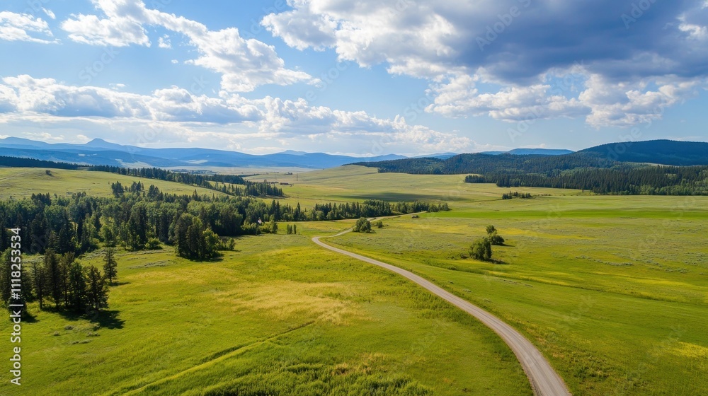 Fototapeta premium Scenic rural landscape with winding road and clouds
