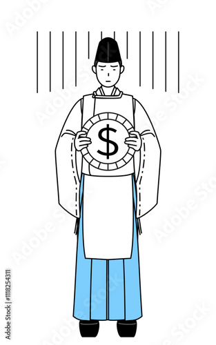 Priest of the shrine, wearing a Eboshi and Kariginu, an image of exchange loss or dollar depreciation