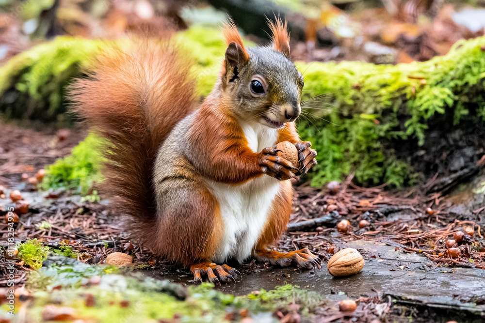 Squirrel enjoying a nut in a forest setting during autumn Squirrel enjoying a nut in a forest setting during autumn