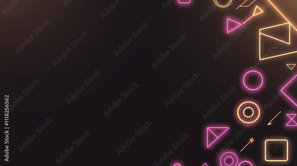 A background for social media with black and golden neon lights, in a minimalistic style, with space on the right side of the page to add text or images. A background for social media with black and golden neon lights, in a minimalistic style, with space on the right side of the page to add text or images.