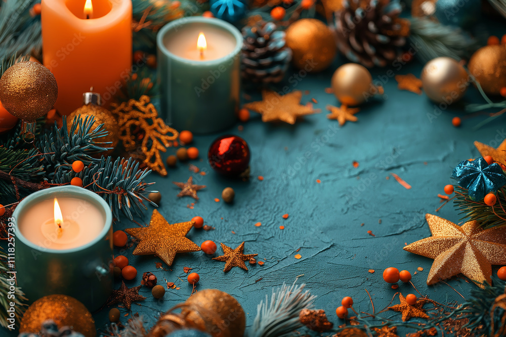 A blue background with candles and stars A blue background with candles and stars