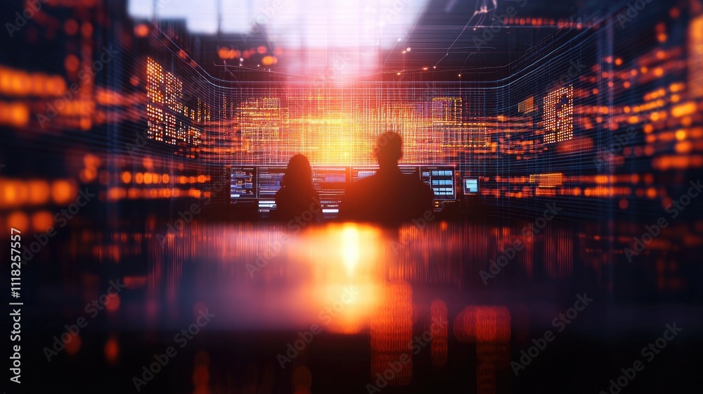 Fototapeta premium People Engaged in Data Analysis in a High-Tech Monitoring Room