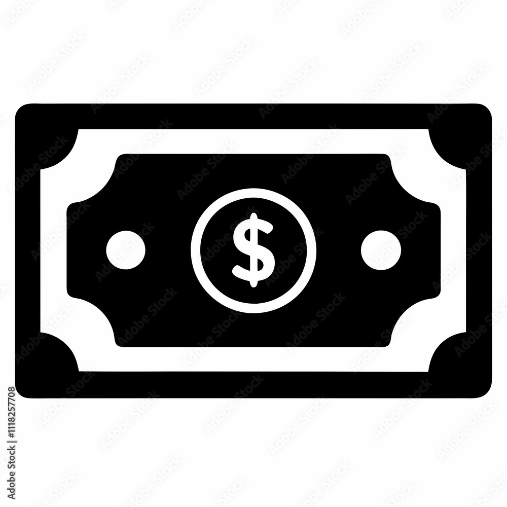 Black Silhouette Banknote Icon Vector Illustration Black Silhouette Banknote Icon Vector Illustration