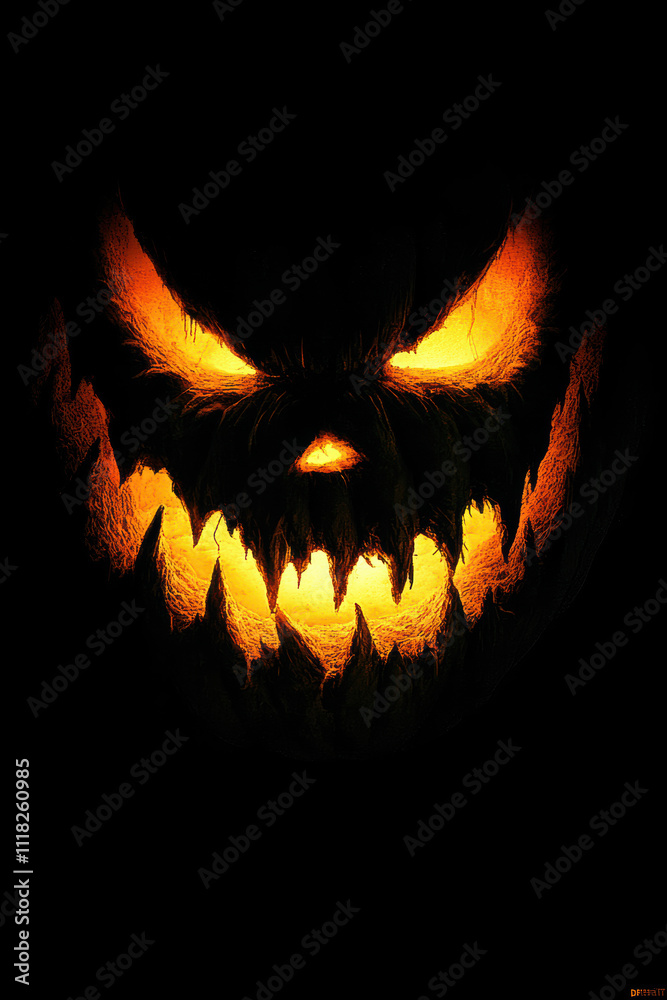 Fototapeta premium Eerie Jack-o'-lantern on Black Background
