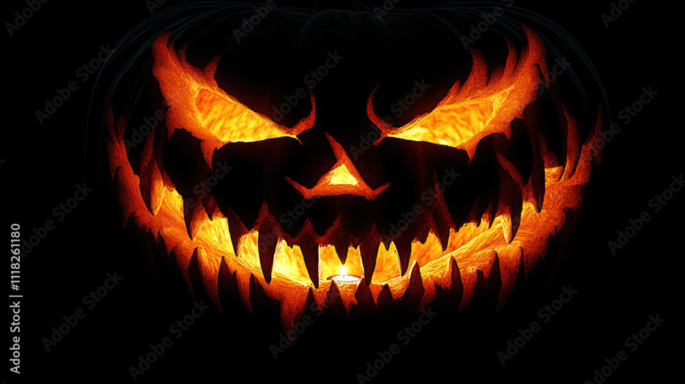 Glowing Jack-o'-lantern Face at Night Glowing Jack-o'-lantern Face at Night