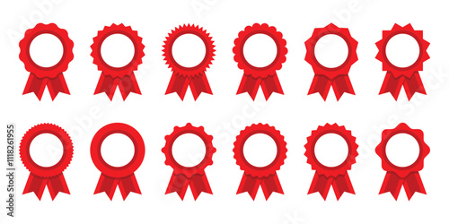 Collection of medal icon. Medal red ribbon and banner set. Premium quality guarantee labels isolated on white background.