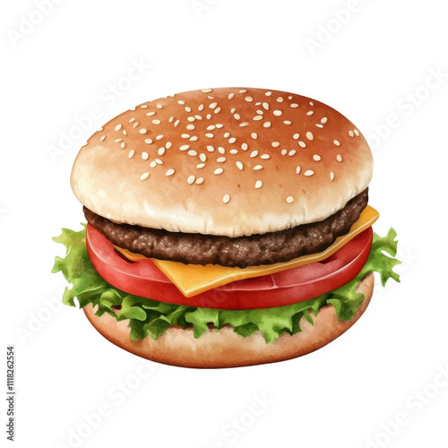 hamburger watercolor illustration isolated on transparent background