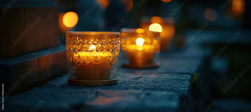 Close-up of Candles in Glass Lanterns at a Cemetery Close-up of Candles in Glass Lanterns at a Cemetery