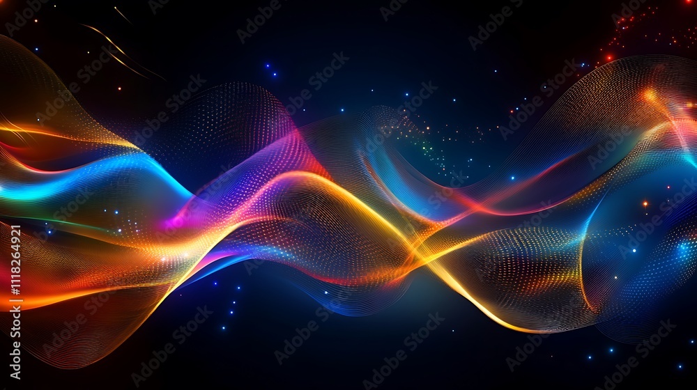 Abstract colorful wave glowing in dark background. Abstract colorful wave glowing in dark background.