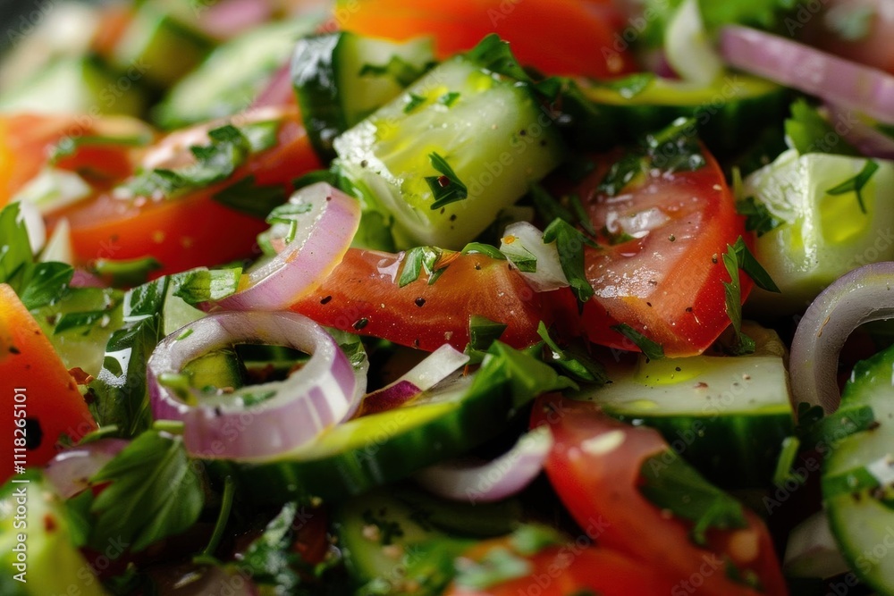 A vibrant salad featuring fresh vegetables and herbs. A vibrant salad featuring fresh vegetables and herbs.