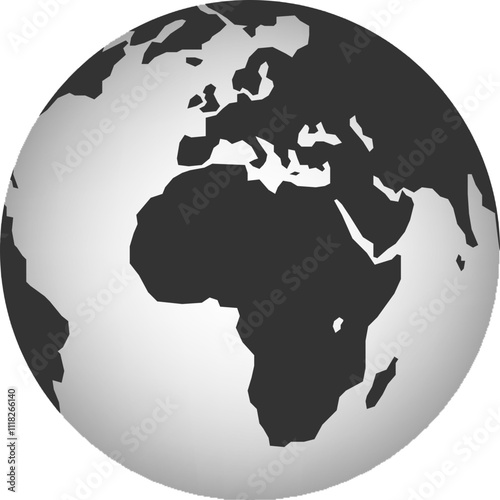 Grey Globe Icon with Africa and Europe View