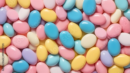 Flat Lay of Pastel-Colored Oval Candies in Vibrant Seamless Pattern