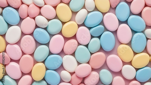 Flat Lay of Pastel-Colored Oval Candies in Vibrant Seamless Pattern