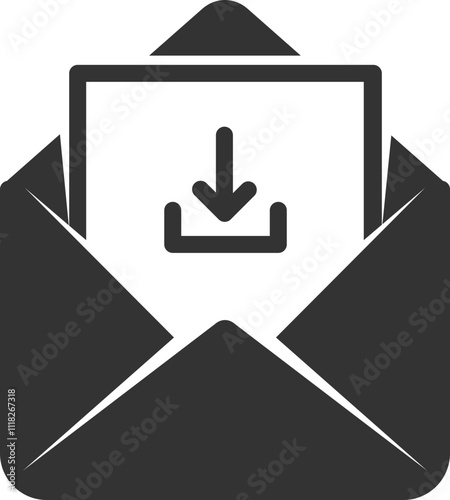 Black Email Download Icon with Envelope