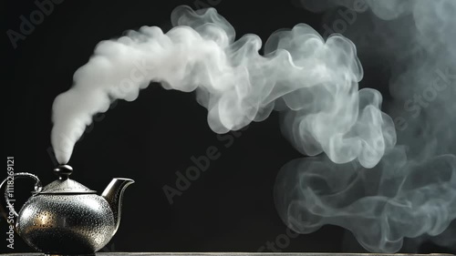 A teapot releasing steam against a dark background, symbolizing warmth and comfort.