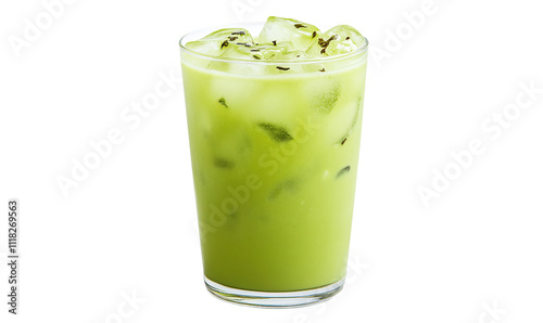 Wallpaper Mural Glass of refreshing iced matcha green tea with visible ice cubes, isolated on a transparent background Torontodigital.ca
