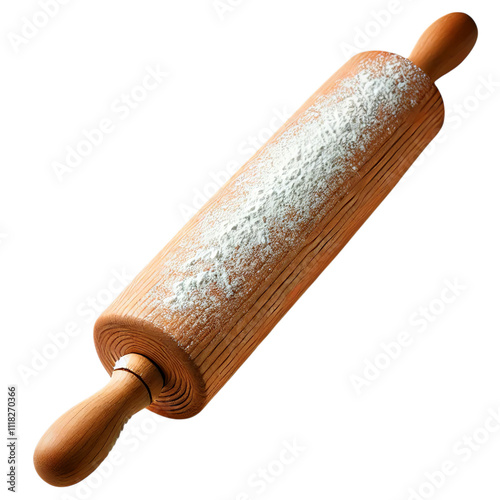 PNG of A wooden rolling pin dusted with flour on transparent background.
