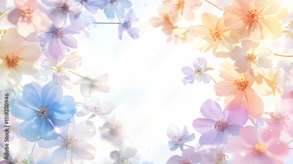 Pastel flowers arranged in a border around a white background Pastel flowers arranged in a border around a white background