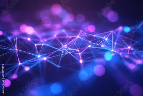 A futuristic digital grid glowing in shades of electric blue and violet, with floating geometric shapes and a sci-fi aesthetic. AI generated.