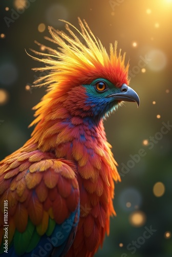 Vibrant Exotic Bird with Colorful Feathers in Artistic Portrait